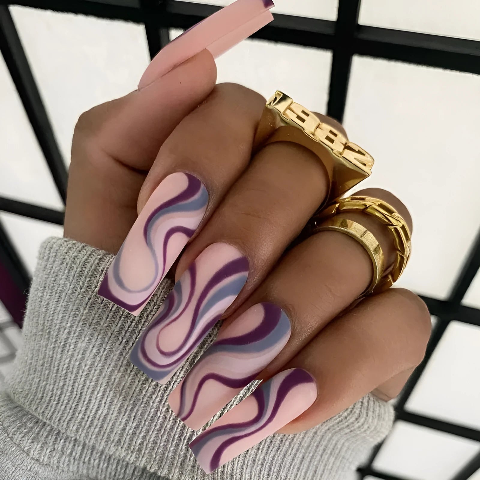 Ballet wave line design nail stickers with jelly glue adhesive in decorative packaging