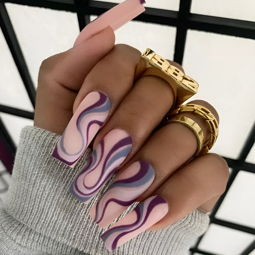 Ballet wave line design nail stickers with jelly glue adhesive in decorative packaging