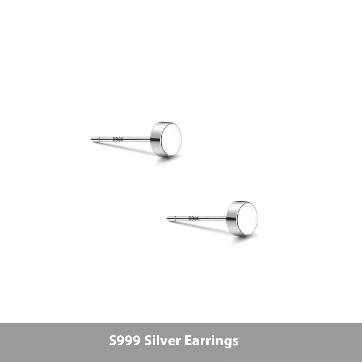 S999 sterling silver flat ear bone studs in geometric round shape, silver and black colour options