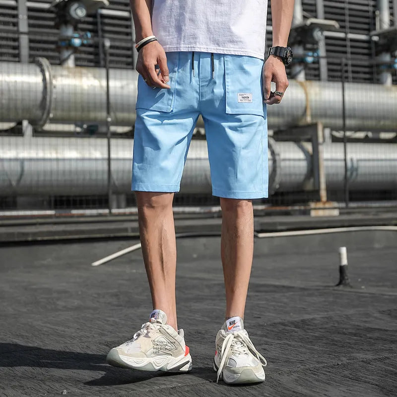 Men's casual loose tooling shorts in khaki, 97% cotton non-iron fabric, loose fit for summer work