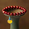 Handmade wave-shaped cinnabar and copper bead bracelet in national style design