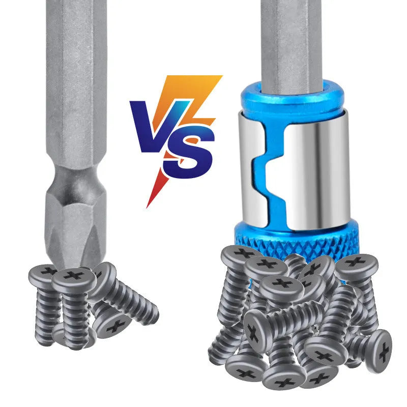 Light blue magnetic screwdriver bit with slotted head and magnetic ring