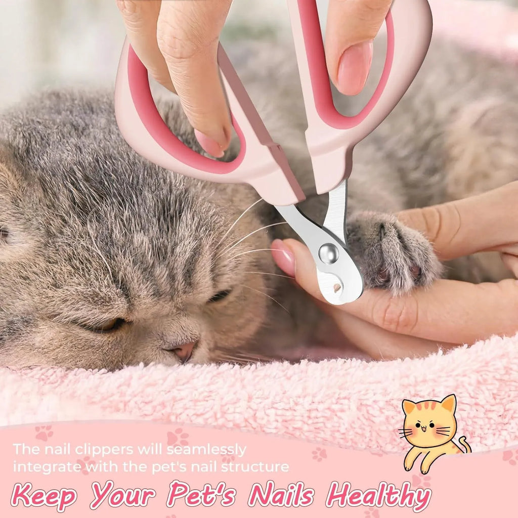 Cat nail clipper with positioning hole and stainless steel blade in blue or pink