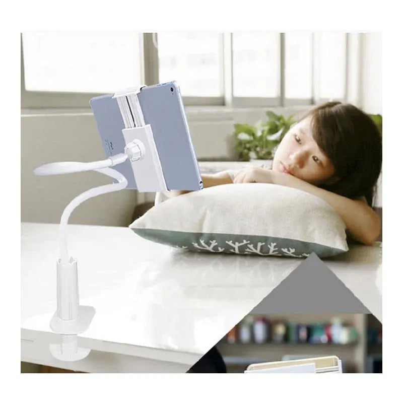 Black flexible tablet mount holder with suction base showing 360-degree rotating clamp