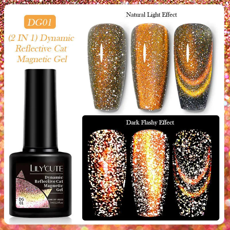 Cat eye series UV nail polish gel bottle with glitter and diamond fragments, includes nail glue.