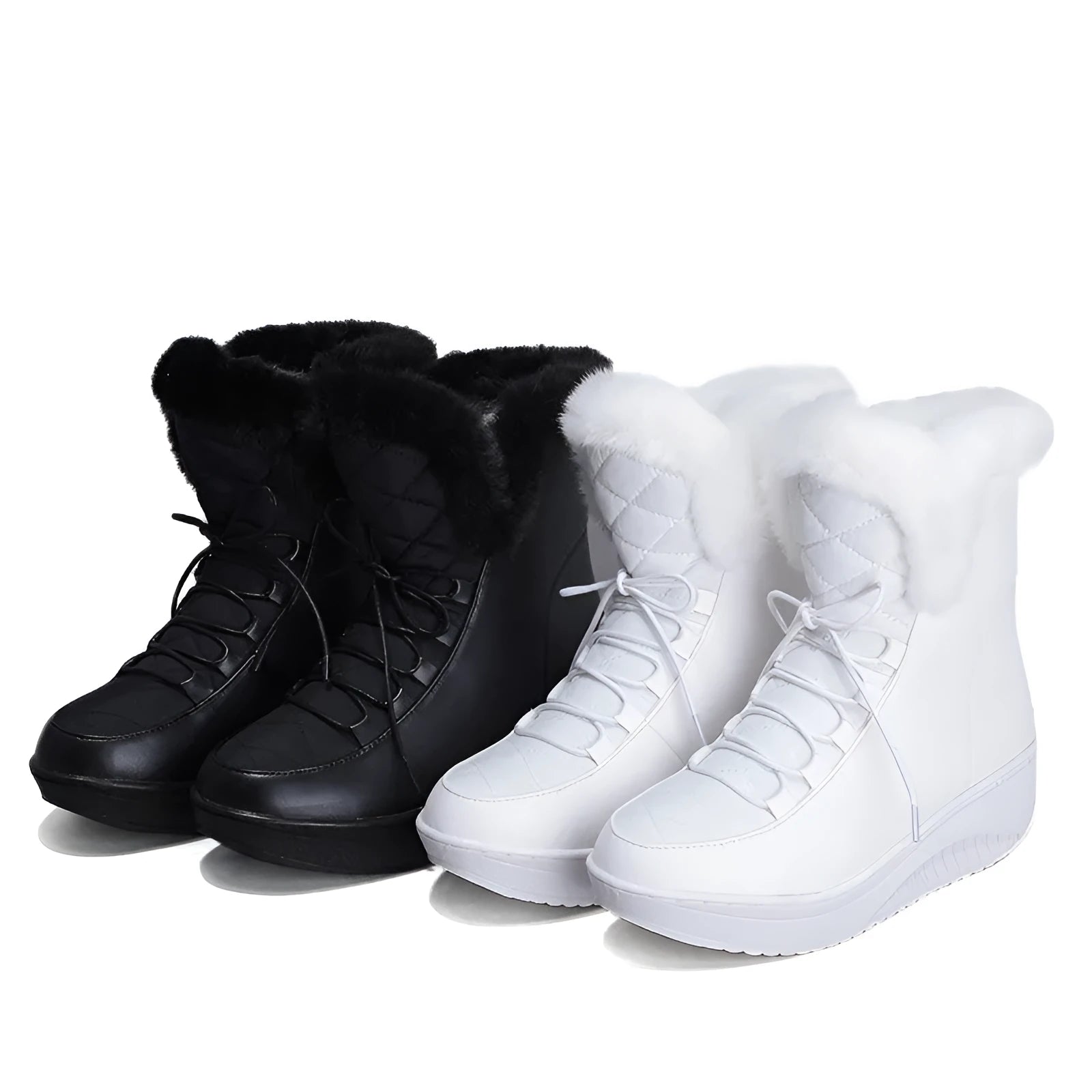 Black women's winter boots with lace-up closure and platform sole