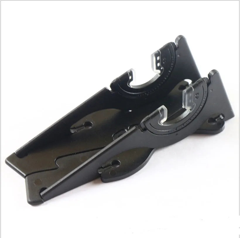 Card-shaped plastic mobile phone holder showing colour options: black, green, orange, purple, red, yellow