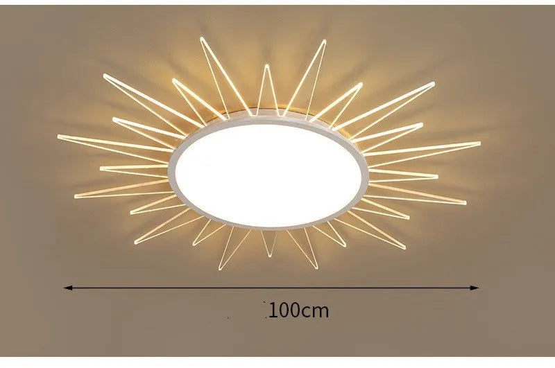 Circular aluminium LED ceiling lamp with remote control dimming in modern design