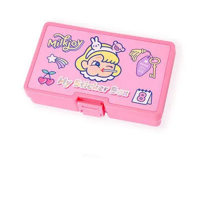 Square PVC cartoon sticker set with 16 stickers and storage box in comics style