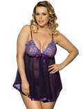 Women's purple lace sling dress sleepwear with mesh panels on mannequin