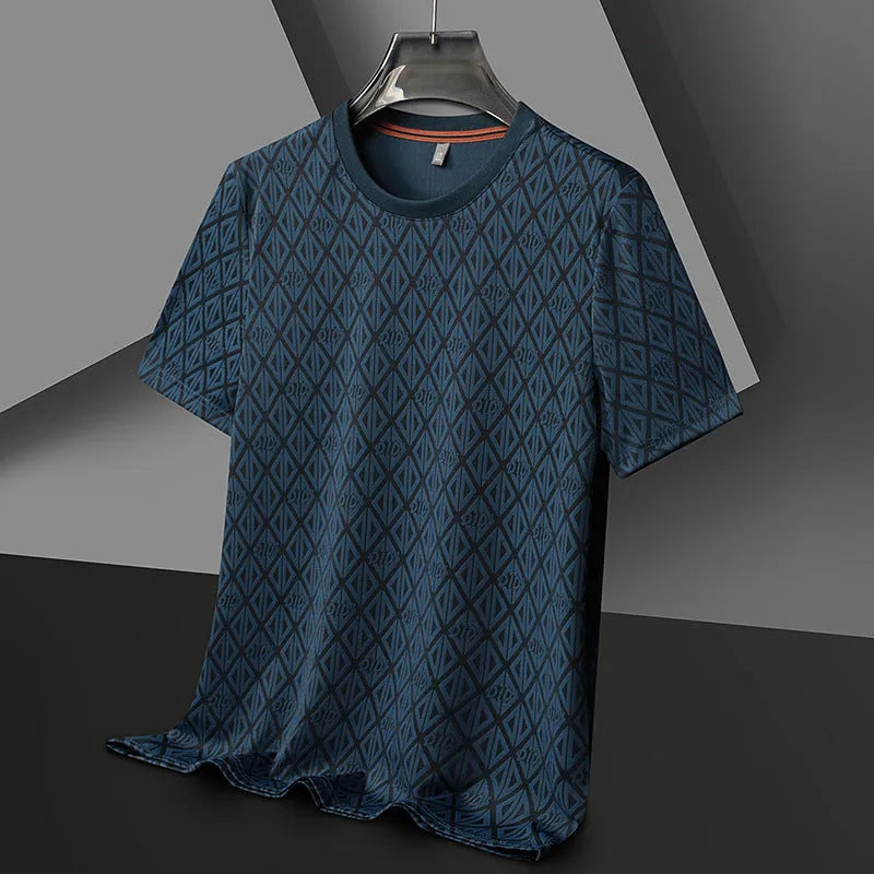 Men's black loose fit short sleeve t-shirt with jacquard pattern detailing