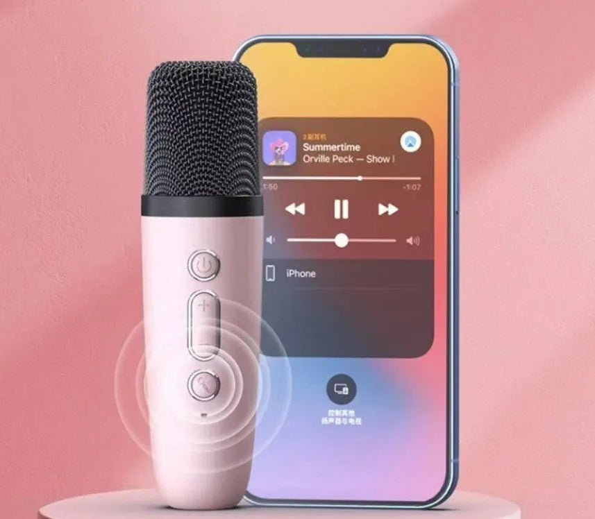 Portable Bluetooth karaoke speaker in white, pink or sky blue with microphone