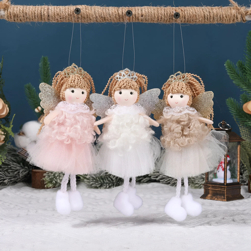 Christmas angel girl hair pendant made from cloth fabric in white, pink and khaki colour options