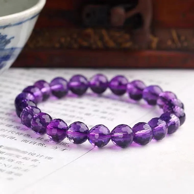128-facet cut ametrine crystal bracelet with polished beads in four diameter options
