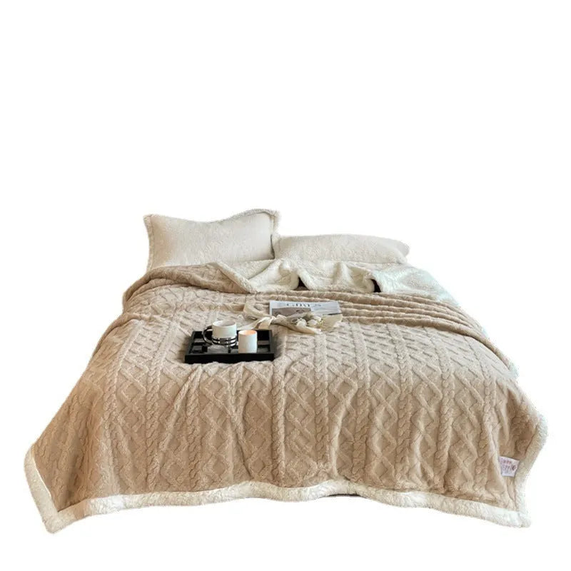 Beige thermal flannel winter blanket folded to show texture and 180x200cm size.