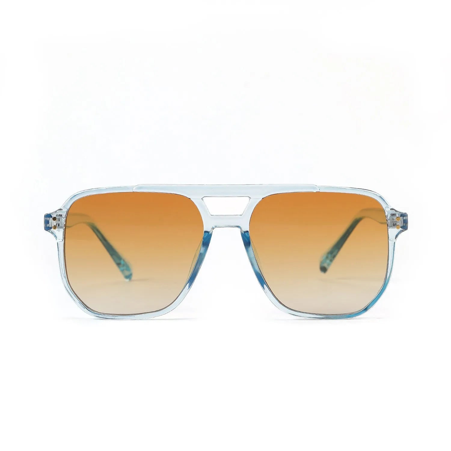 Square double beam fashion sunglasses for women in black frame with pink lens, showing UV400 protection.