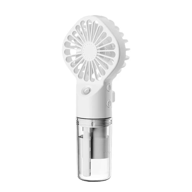 Portable handheld spray fan with transparent water tank and four-speed mist function in black colour