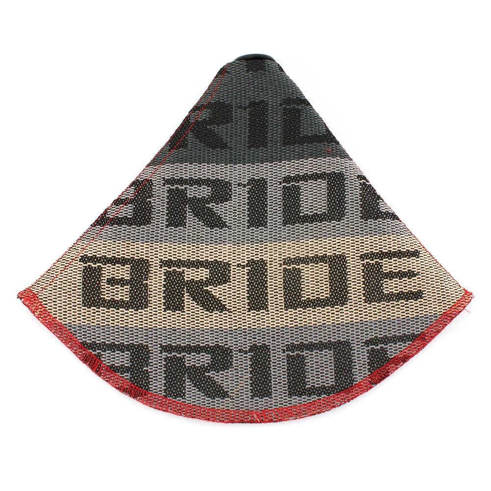 Canvas dust cover for Bride and Recaro racing seats shown in black with embroidered flag logo.