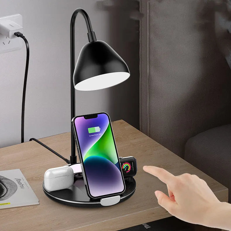 Black and white magnetic folding wireless charger with adjustable stand shown in folded position