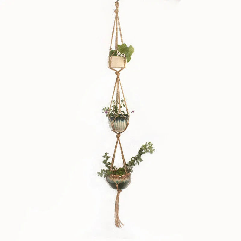 Handwoven natural cotton rope plant trellis mesh panel for climbing vines on a wall
