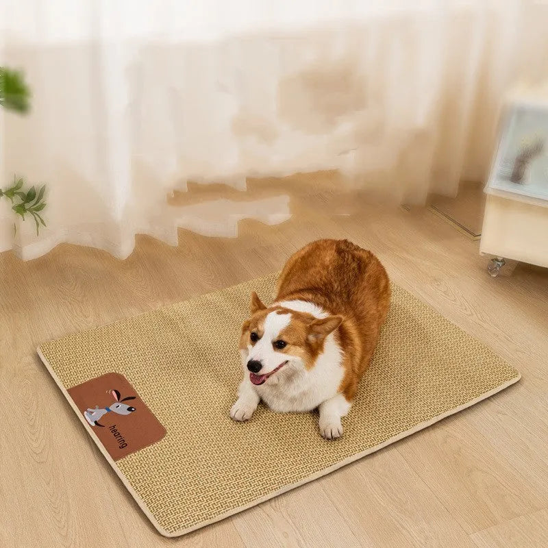 Summer cat dog universal cold mat woven fabric beige cooling pet bed