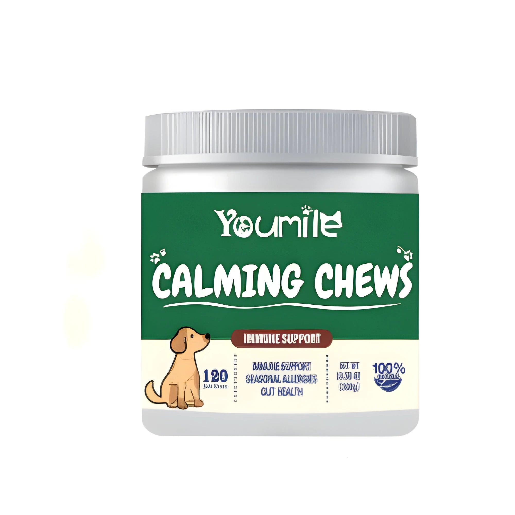 Calm Down And Chew health supplement bottle with 120 capsules for calm and stress relief