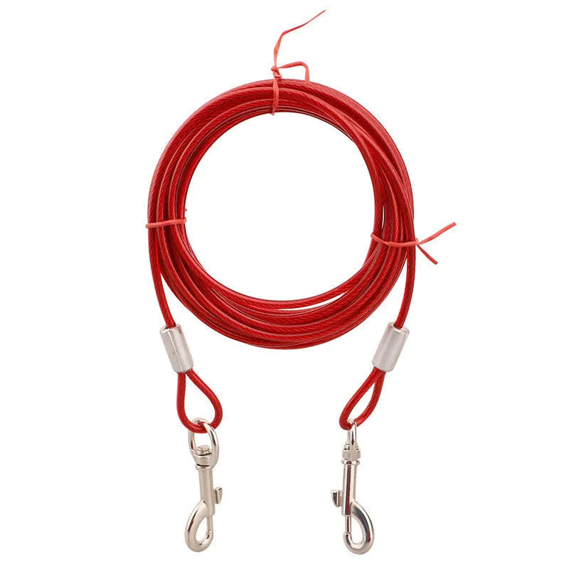 Double headed steel wire dog leash in blue with rope handle for walking two dogs