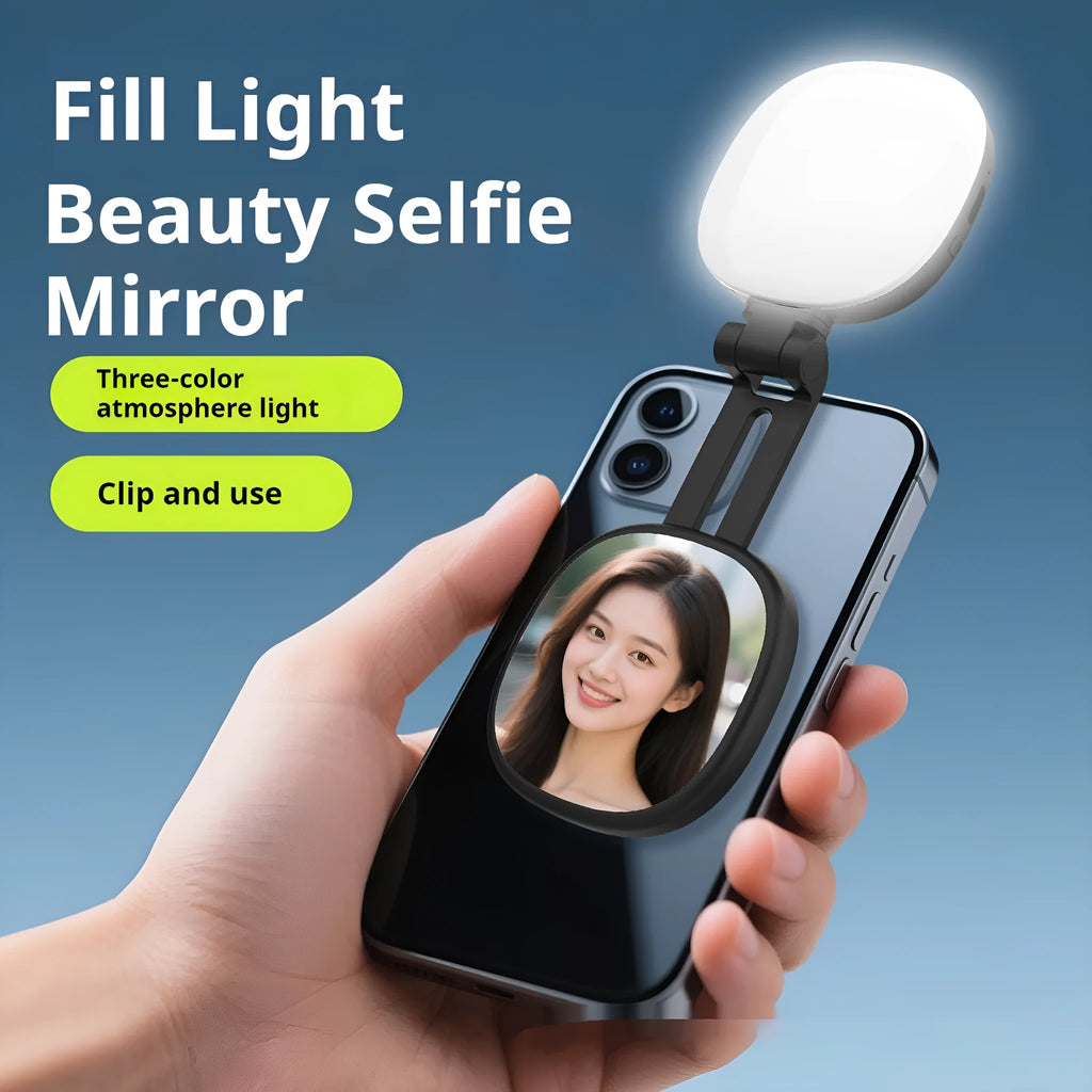 Mini black magnetic mobile phone fill light with ring light and flexible phone holder