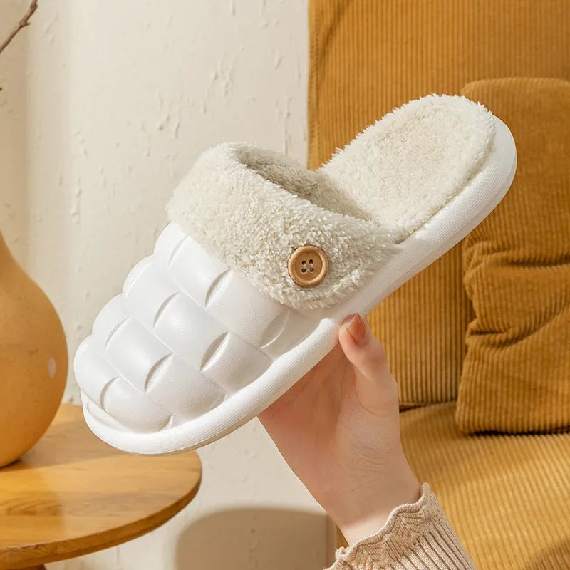 Plaid detachable slippers with plush lining and EVA sole in various colours