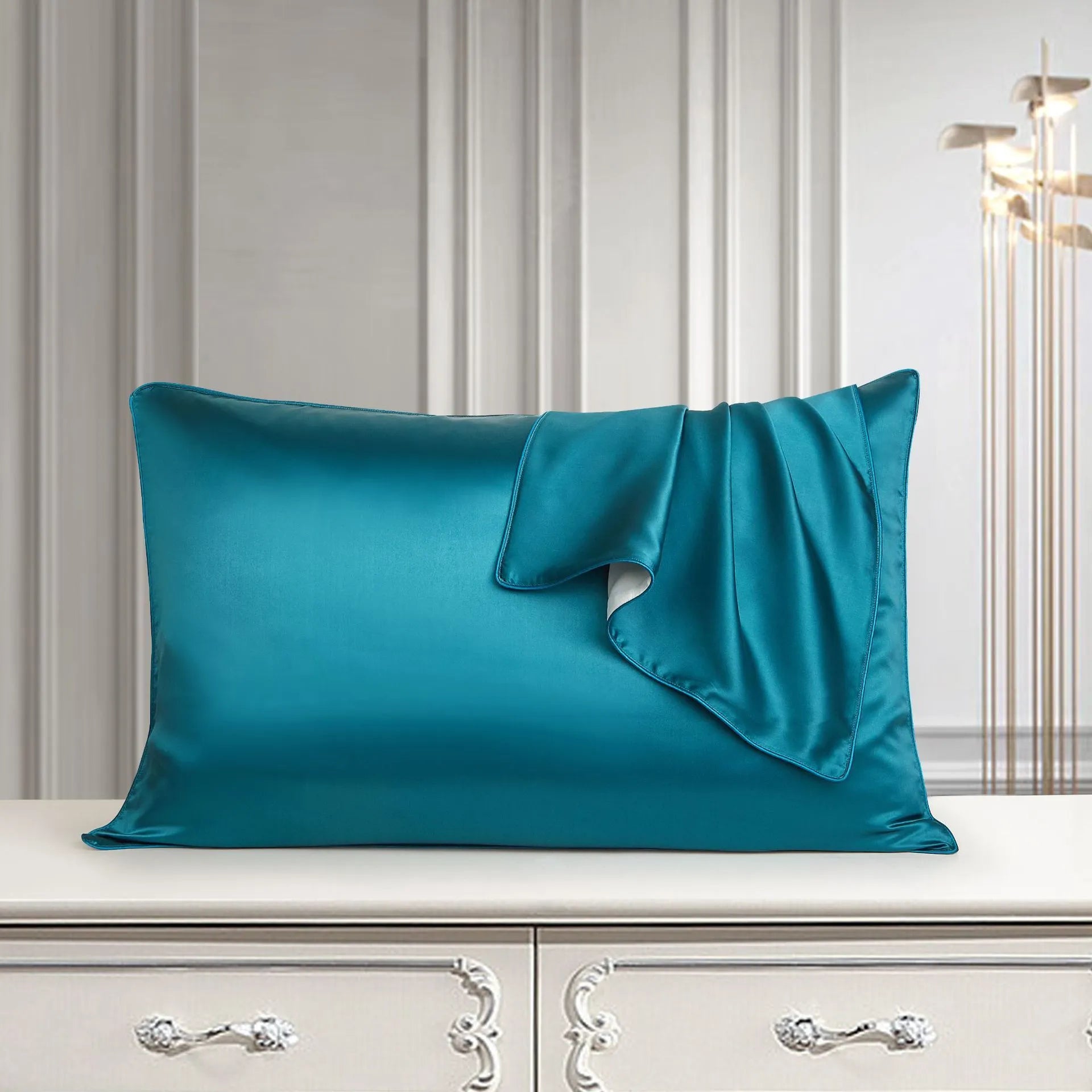 100% mulberry silk single pillowcase in 48x74cm size with inlaid rope weave, shown in Bean Paste Purple.