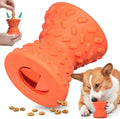 Blue natural rubber hollow dog bone treat dispensing toy with leakage holes.