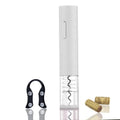 Automatic electric wine bottle opener with foil cutter in black, showing compact design and button operation