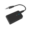 Black Bluetooth audio adapter with 3.5mm AUX jack for wireless music streaming to car and home stereo systems