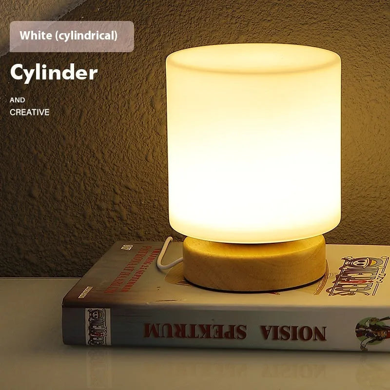 Nordic style solid wood USB table lamp with touch dimming control