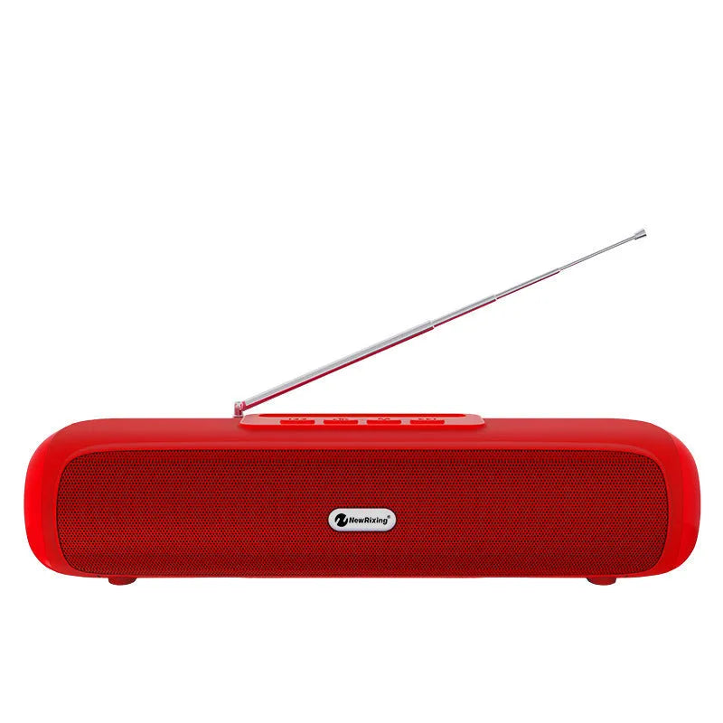 Desktop wireless long strip radio subwoofer in black, blue, red or silver grey.