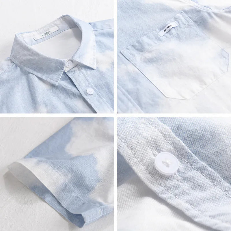 Men's light pink pure cotton short sleeve loose fit cardigan-style shirt