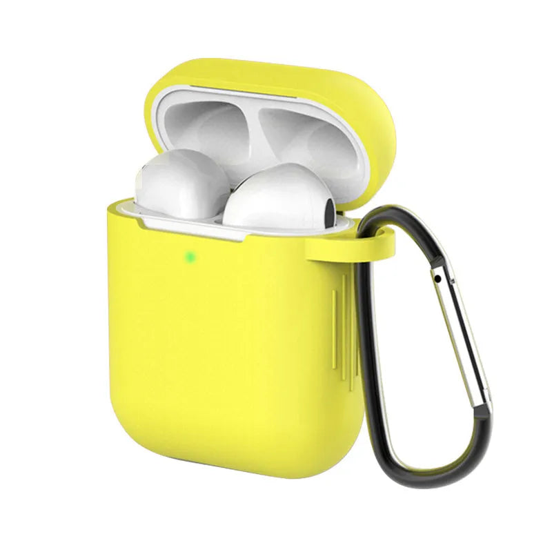 Liquid silicone clamshell cover for Apple AirPods first and second generation in multiple colours.