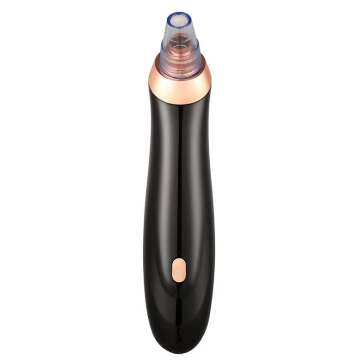 Handheld electric blackhead extractor tool with multiple nozzle tips in black colour