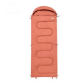 Ochre cotton camping sleeping bag quilt folded to show ultra-light portable design