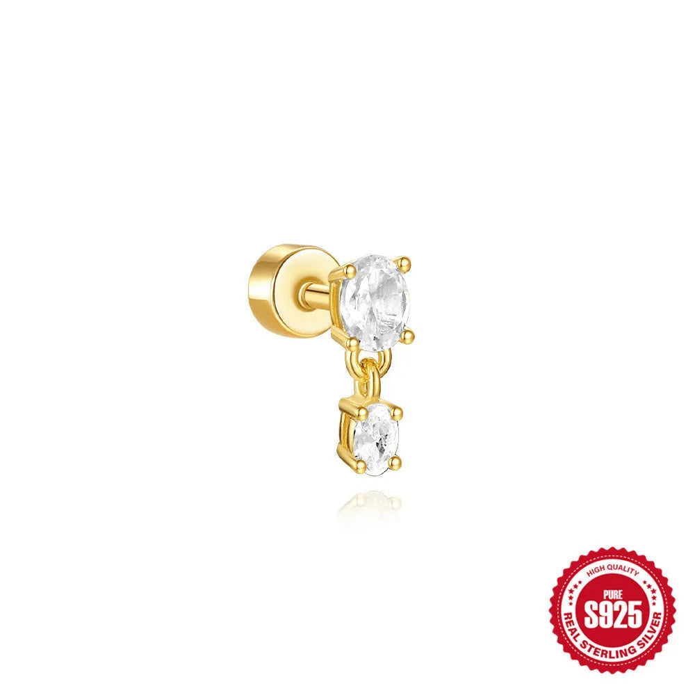S925 sterling silver flat column thread ear bone studs in twelve gold electroplated colour variations