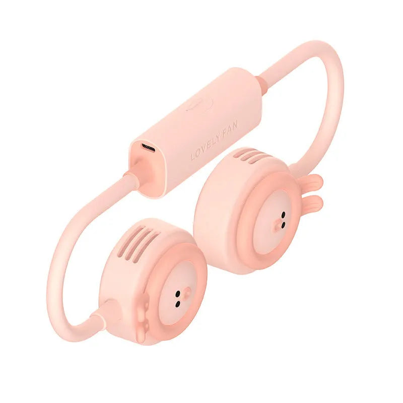 Blue or pink leafless hanging neck fan with folding design and three speed controls
