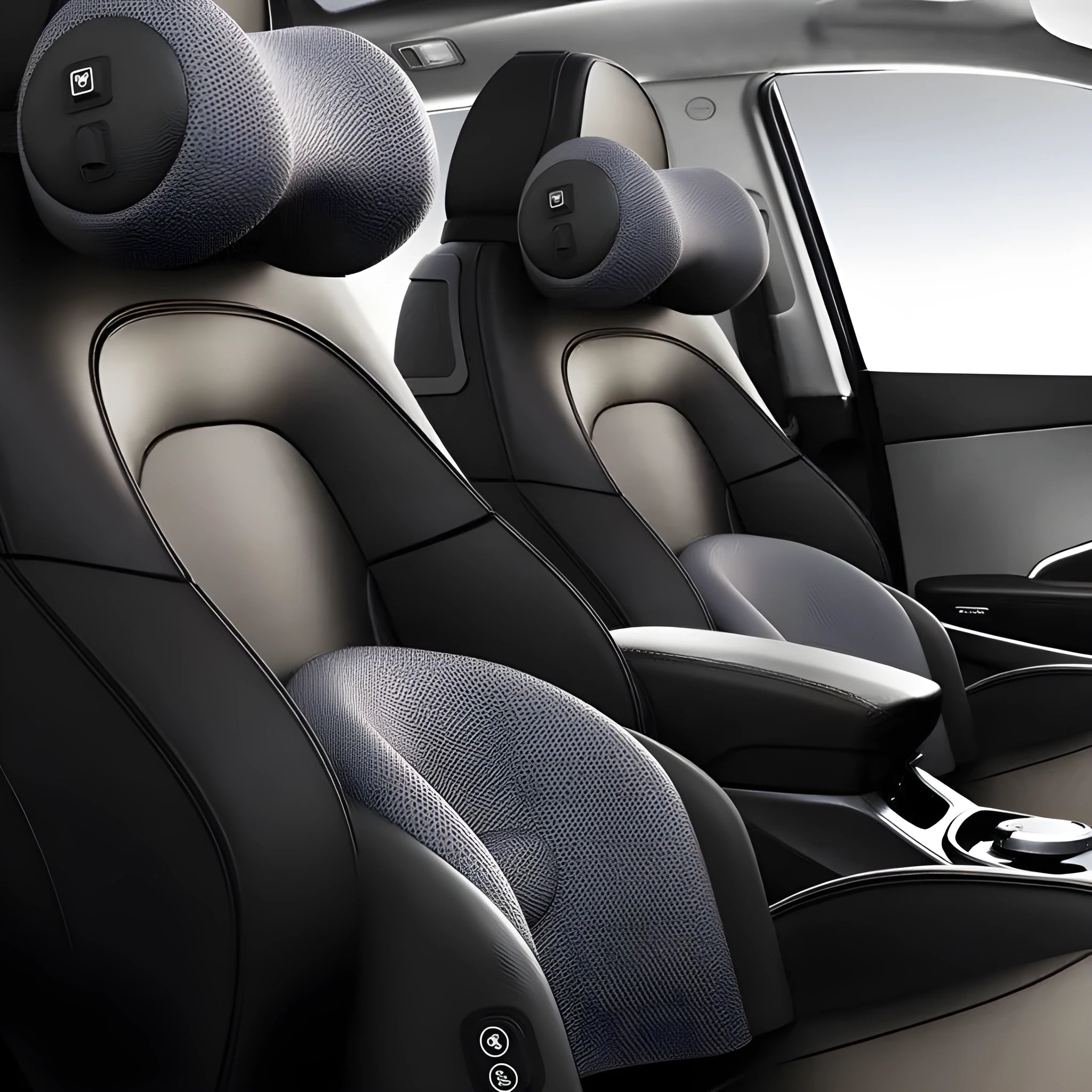 Car massage cushion with memory cotton filling in black, brown and grey colour options for headrest and lumbar support