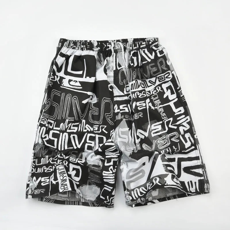 Men's floral print five-point swimming trunks made from polyester in a free size.