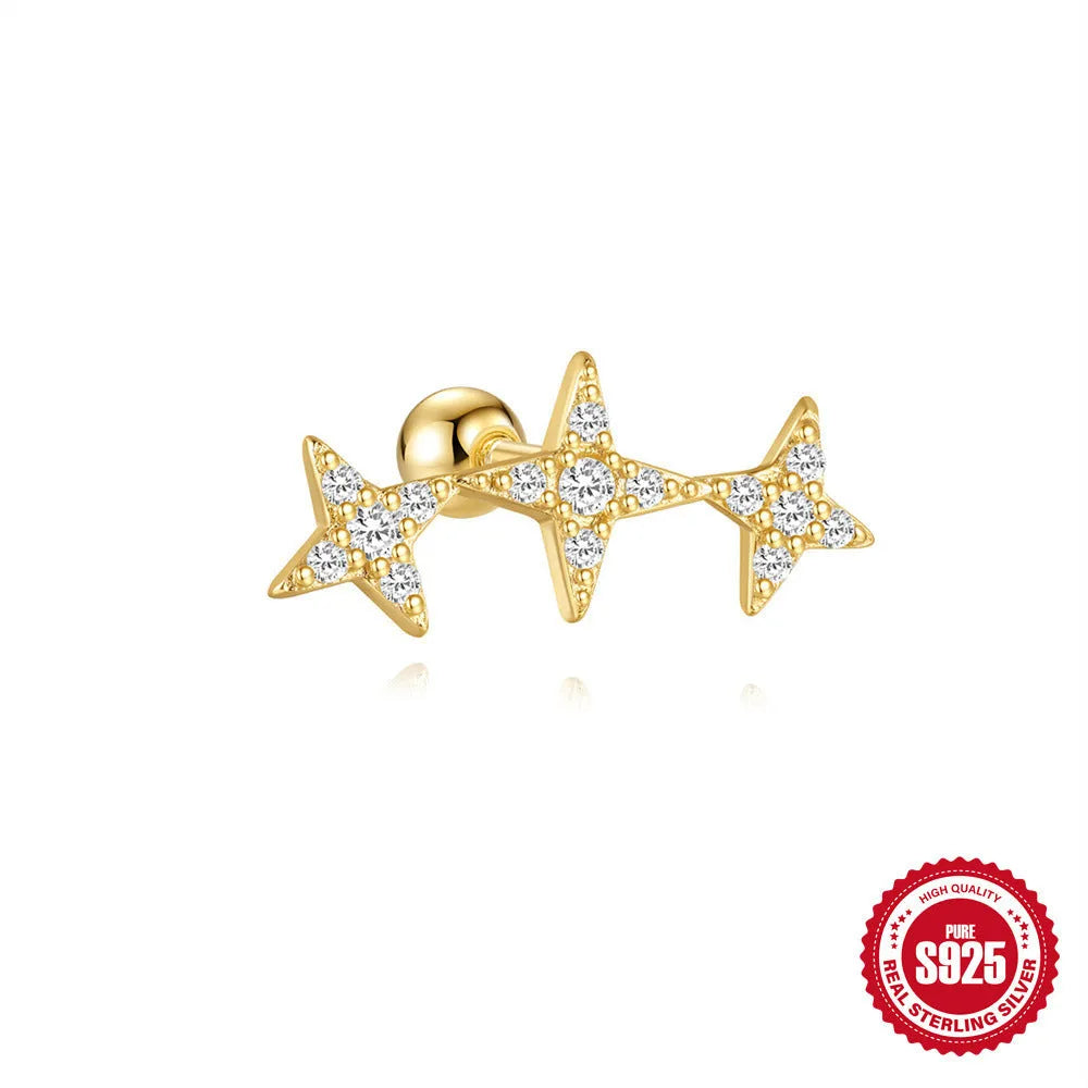 S925 sterling silver red square gravel stud earrings with floral design in gold electroplated finish