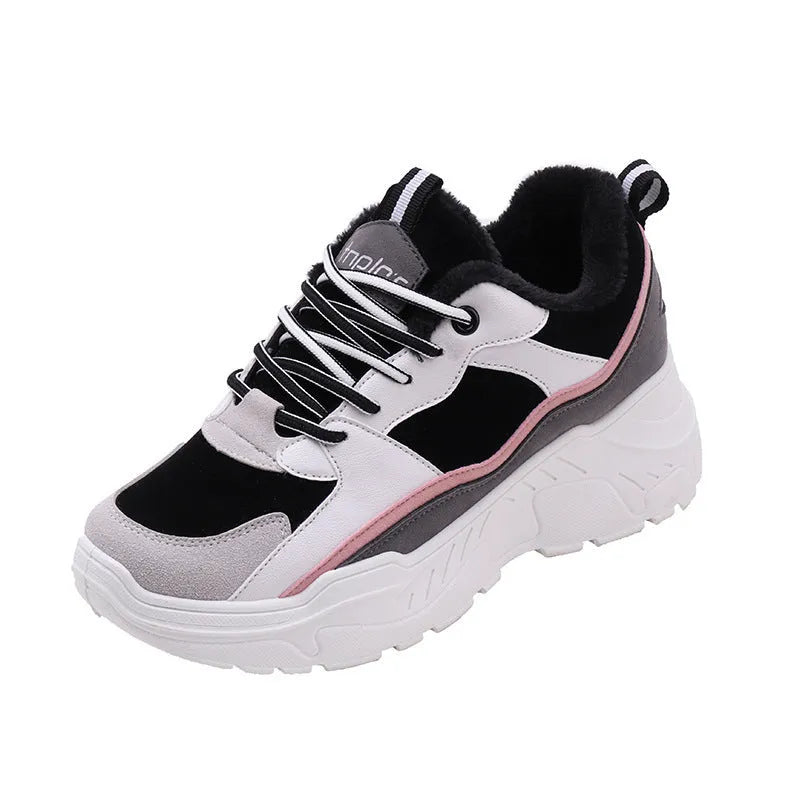 Women's warm cotton shoes with suede upper and plush lining in black, blue, and white, sizes 35 to 40