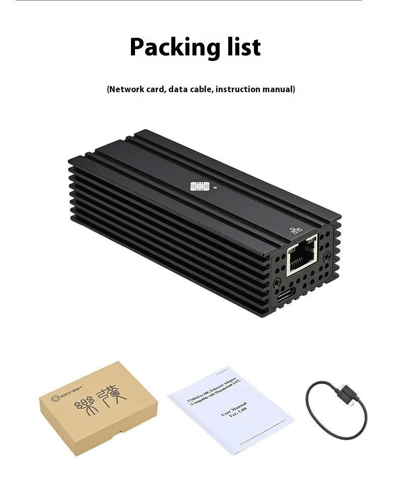 Black USB4 to 10 Gigabit Ethernet network adapter with RJ45 port and 20cm cable