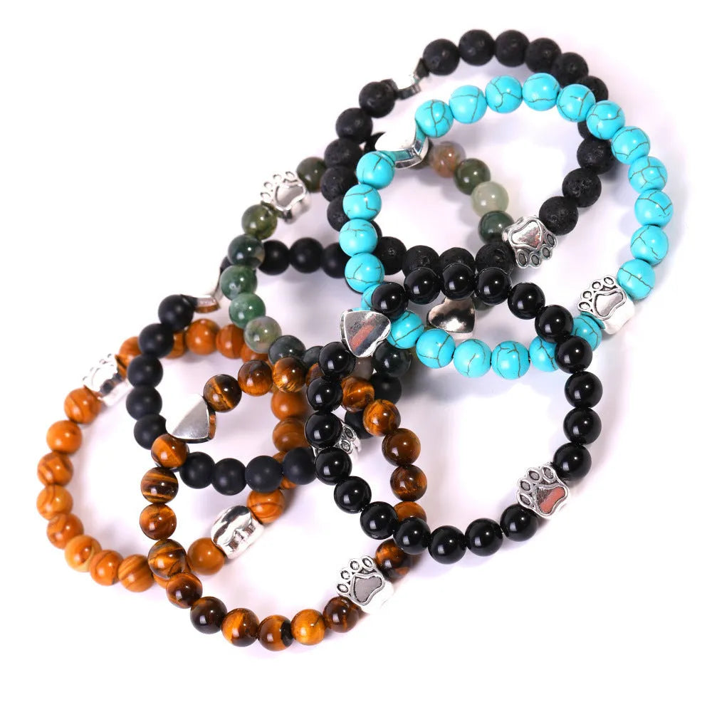Tigereye Indian Agate dog's paw stone beaded bracelet with geometry shape and round elements