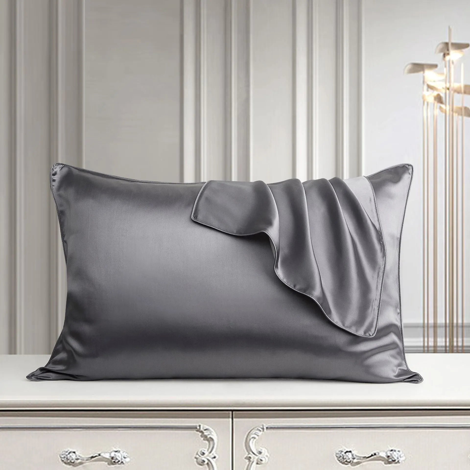 100% mulberry silk single pillowcase in 48x74cm size with inlaid rope weave, shown in Bean Paste Purple.