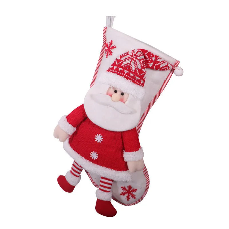 Red and white cloth Christmas stocking 45x26cm with snowman decoration