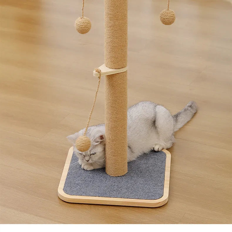 Scratch-resistant cat climbing frame with hanging ball toy on carpet leather surface